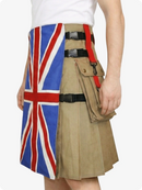 Kilt with British flag design and beige pocket on a white background