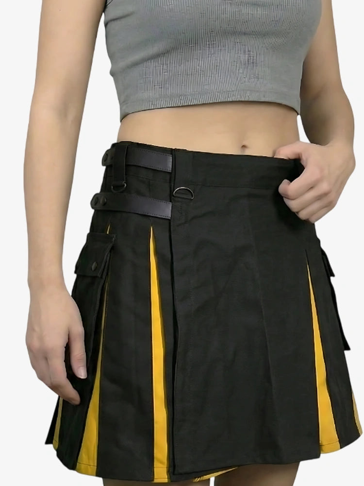 Custom Made Women Black & Yellow Hybrid Kilt