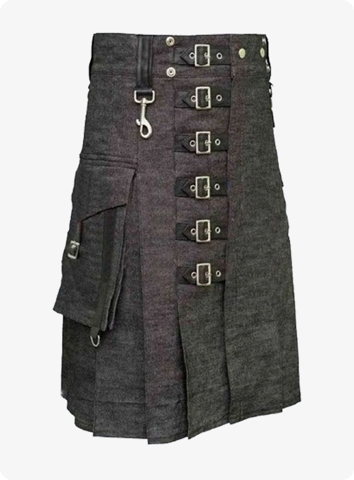 Custom Made Dark Brown Denim Kilt