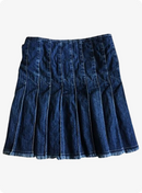 Dark Blue Women Denim Pleated Kilt