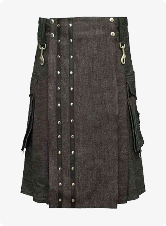 Custom Made Dark Brown Denim Kilt