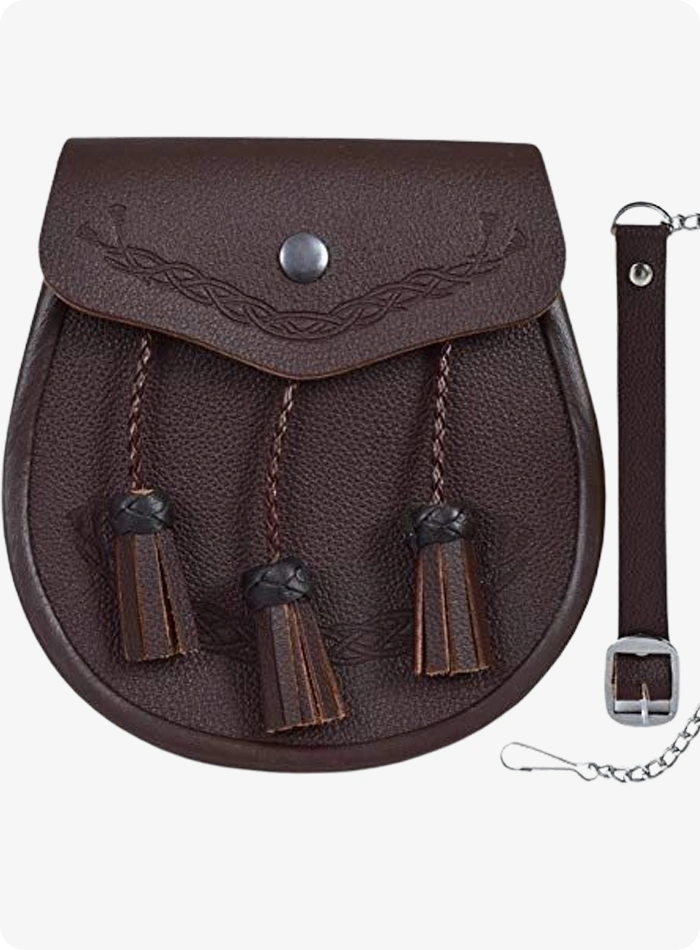 Handmade Dark Brown Embossed Celtic Leather Kilt Sporran