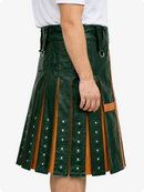 Dark Green and orange kilt with decorative elements on a white background