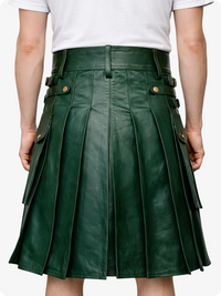 Dark Green pleated skirt worn by a person on a white background