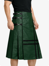 Dark Green skirt with black straps and buckles on a white background