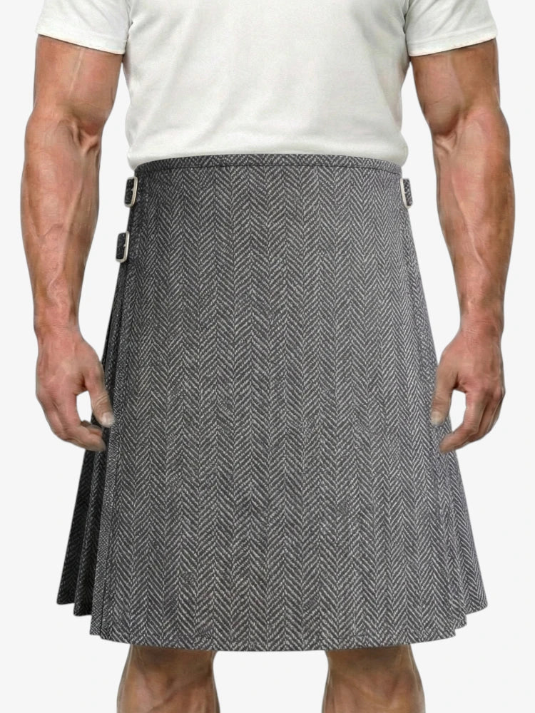 Dark Grey Herringbone Tweed Kilt