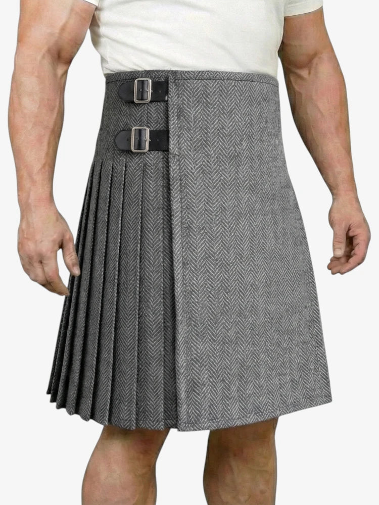 Dark Grey Herringbone Tweed Kilt