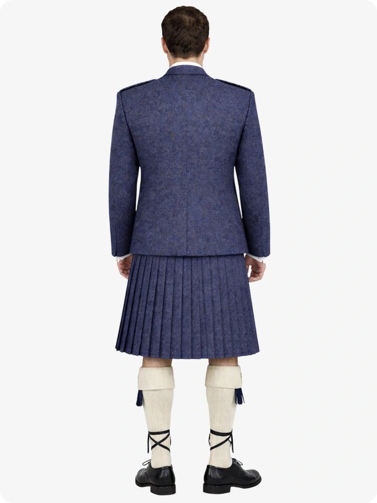 Dark Navy Blue Tweed Kilt with Dark Navy Blue Tweed Argyle Jacket Kilt Outfit