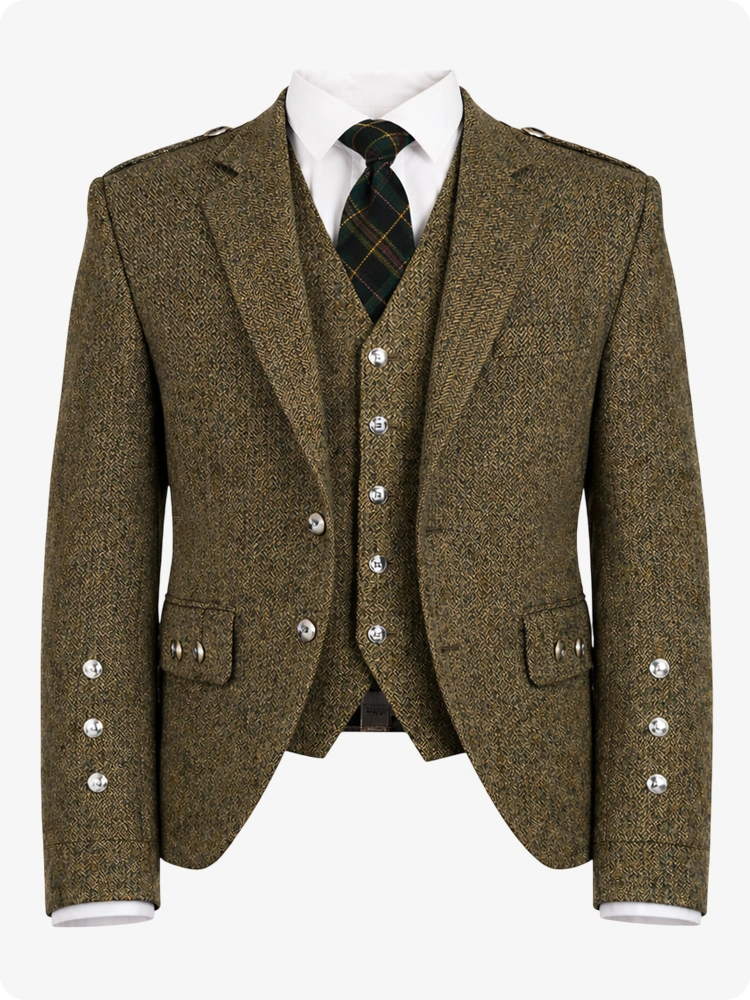 Dark Olive Green Tweed Argyle Jacket