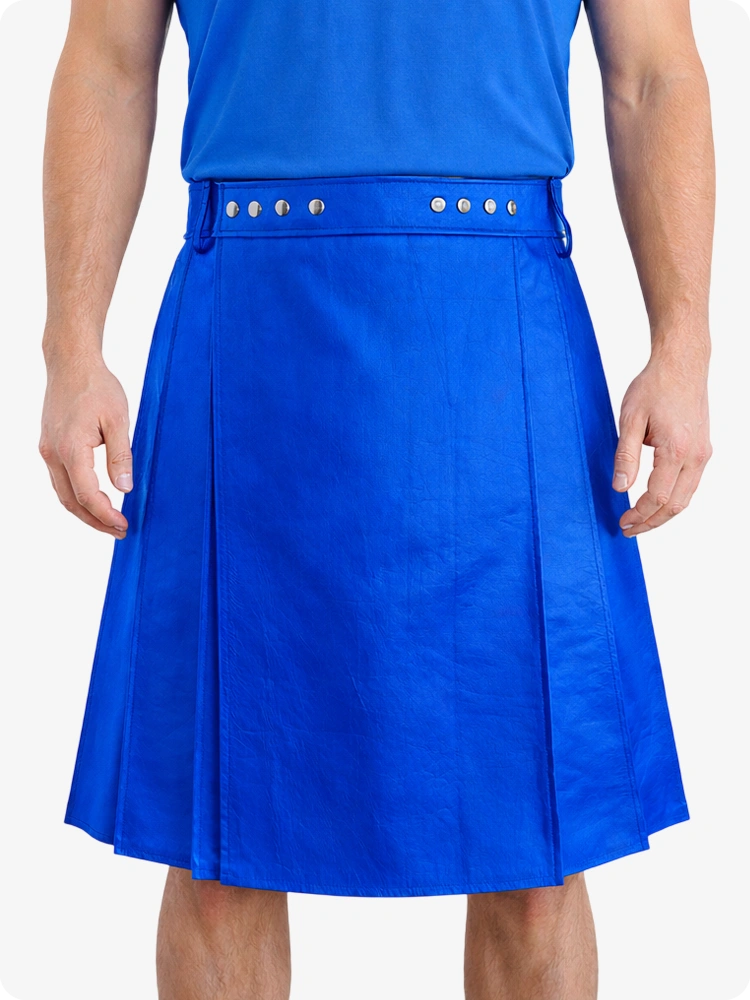 Electric Blue Genuine Leather Utility Kilt with Studded Waistband