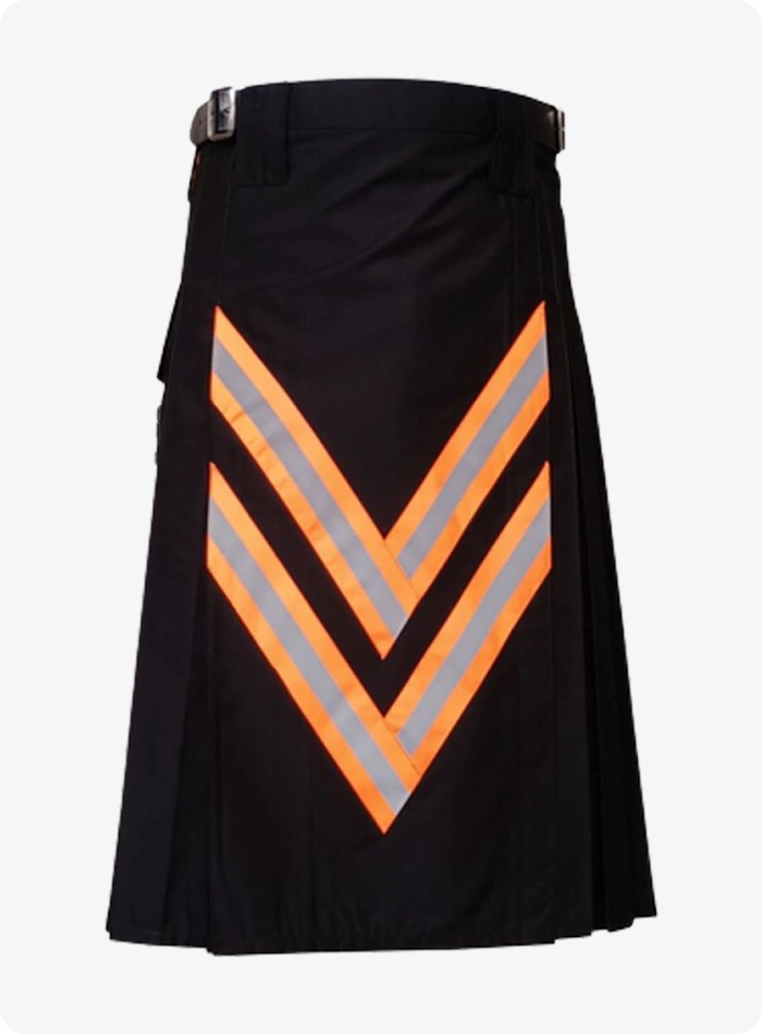 Handmade Black Firefighter Kilt with Red Visible Straps