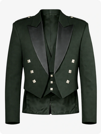 Forest Green Prince Charlie Kilt Jacket with Satin Lapels & Silver Square Buttons