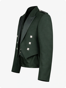 Green military-style jacket with black lapels on a white background