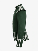 Green military-style jacket with white accents on a white background