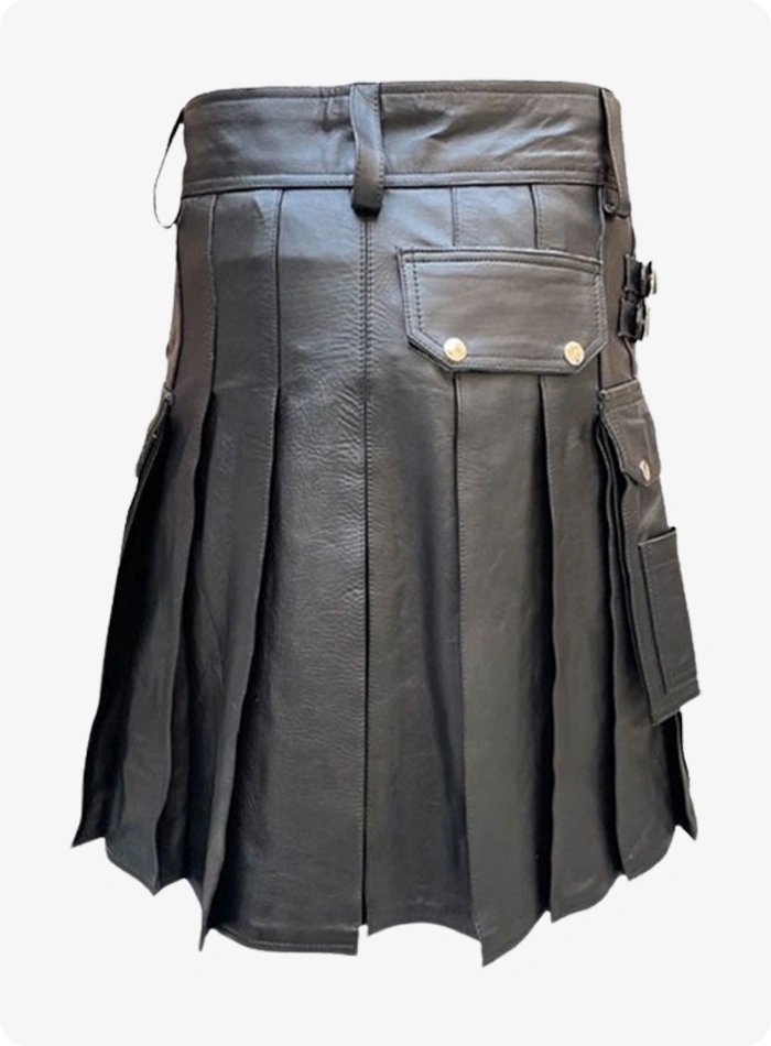 Custom Made Genuine Black Leather Kilt