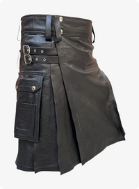 Genuine Black Leather Kilt