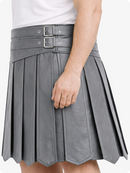 Gray pleated skirt with belt on a white background