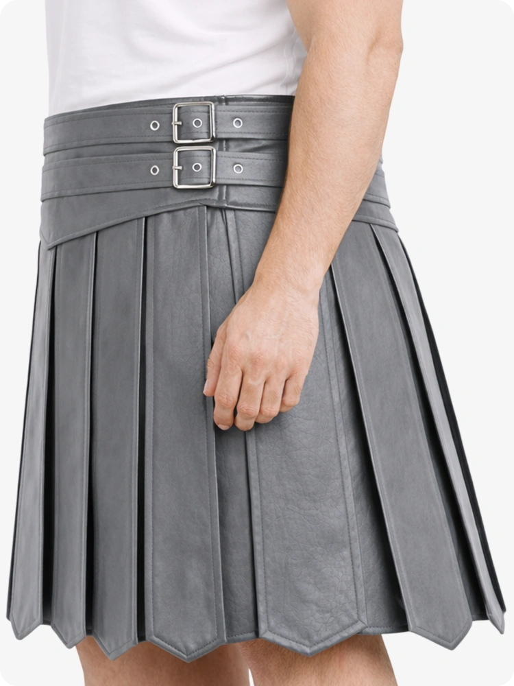 Gray pleated skirt with belt on a white background