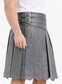 Gray pleated skirt with a belt on a white background