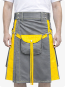 Gray and yellow kilt with fringes on a white background