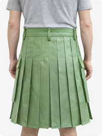 Handcrafted Light Green Leather Utility Kilt with Front Button Rivets