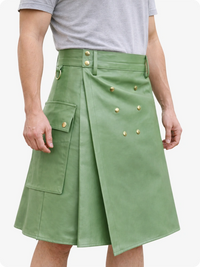 Handcrafted Light Green Leather Utility Kilt with Front Button Rivets