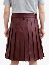 Handcrafted Maroon Leather Utility Kilt with Front Button Rivets