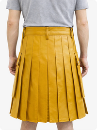Handcrafted Mustard Yellow Leather Utility Kilt with Front Button Rivets