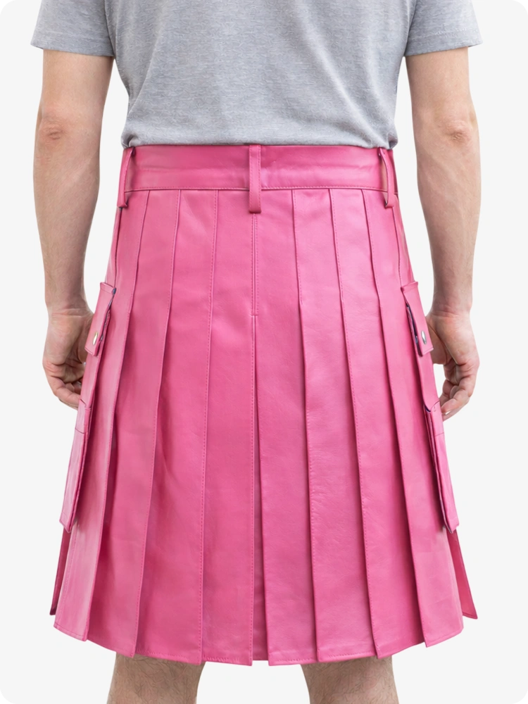 Handcrafted Pink Leather Utility Kilt with Front Button Rivets 