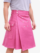 Handcrafted Pink Leather Utility Kilt with Front Button Rivets 