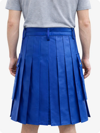 Handcrafted Royal Blue Leather Utility Kilt with Front Button Rivets