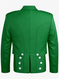 Kelly Green Prince Charlie Kilt Jacket with Satin Lapels & Silver Square Buttons