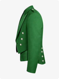 Kelly Green Prince Charlie Kilt Jacket with Satin Lapels & Silver Square Buttons
