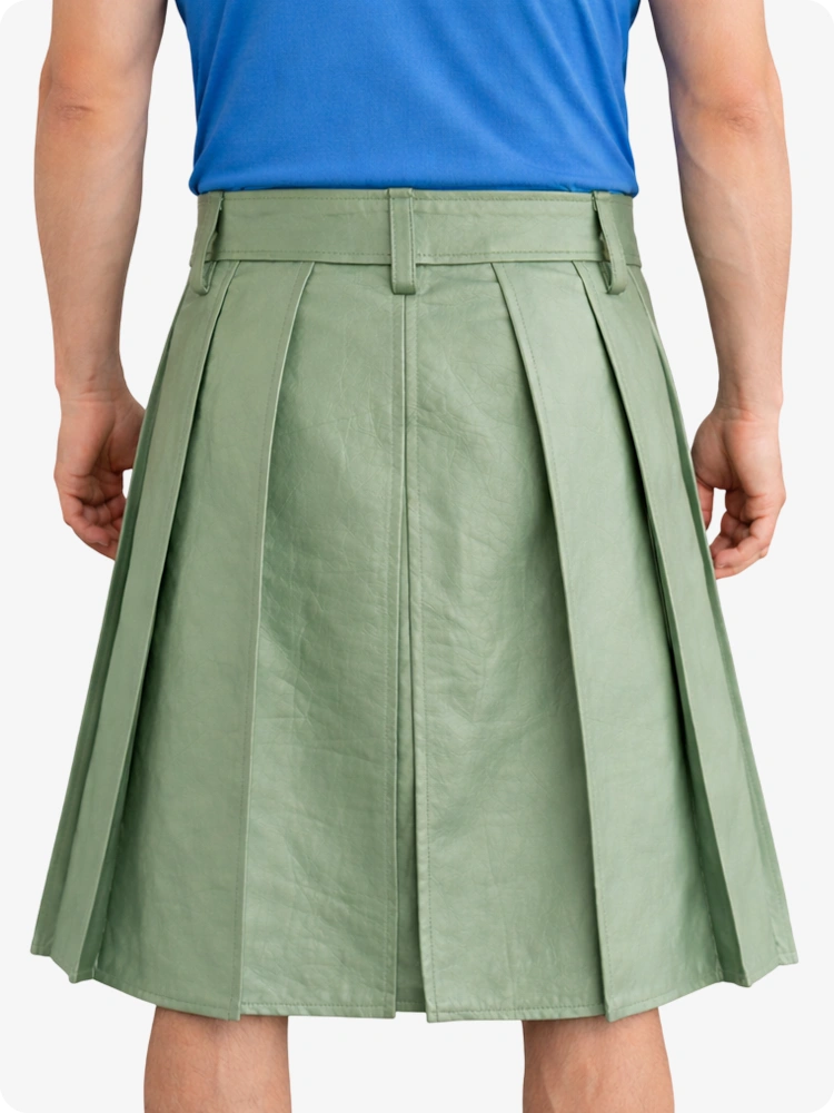 Light Green Genuine Leather Utility Kilt with Studded Waistband