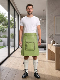 Light Green Leather Utility Kilt Front Side