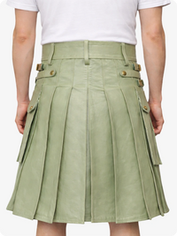 Light Green pleated skirt worn by a person on a white background