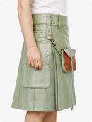 Light Green kilt with leather pocket on a white background