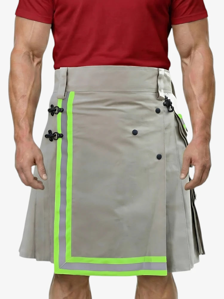 Light Grey Firefighter Kilt with Neon Reflective Stripes