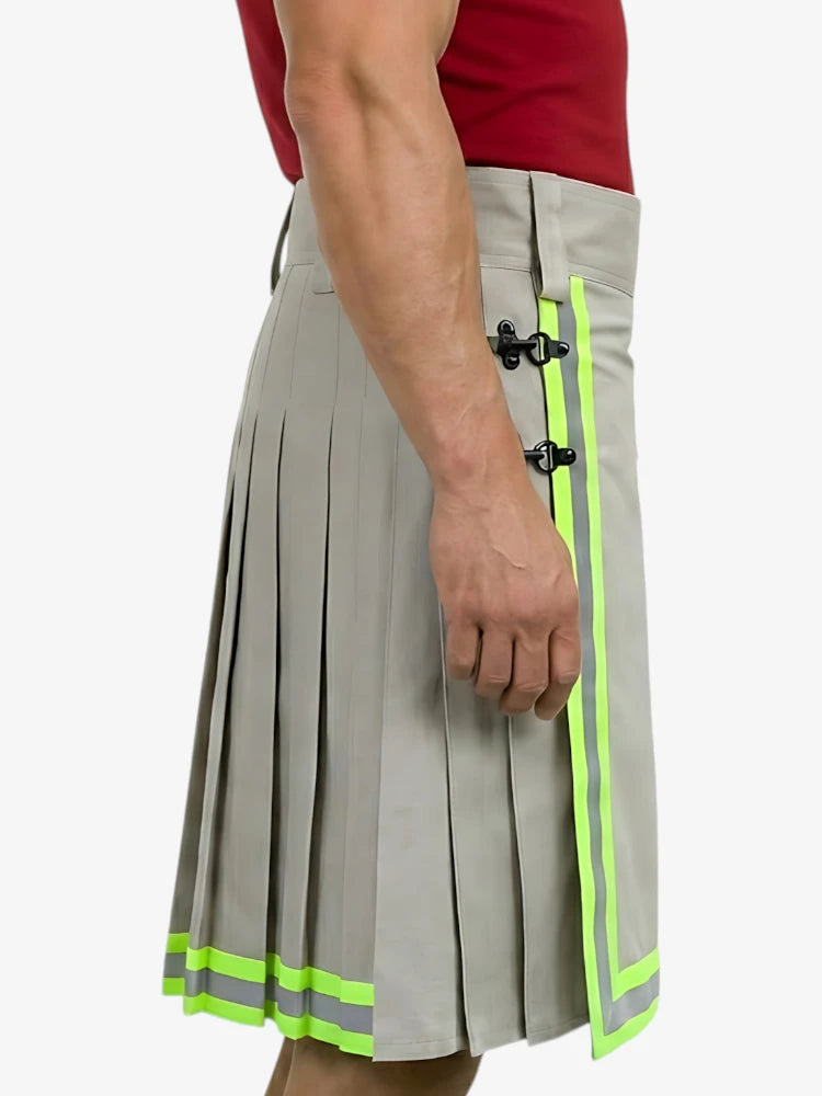 Light Grey Firefighter Kilt with Neon Reflective Stripes