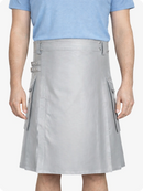 Light Grey Genuine Leather Utility Kilt with Side Pockets