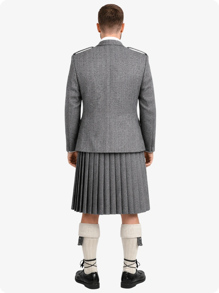 Light Grey Herringbone Tweed Kilt with Light Grey Herringbone Tweed Argyle Jacket Outfit