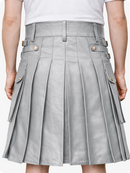 Light Grey Leather Utility Kilt with Front Sporran