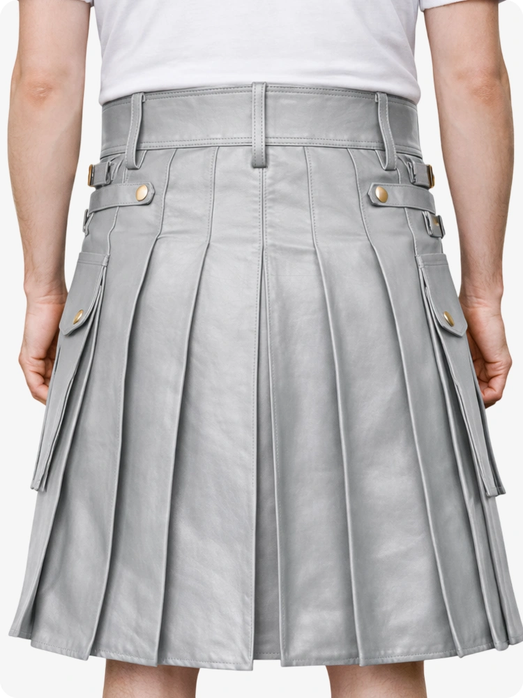 Light Grey Leather Utility Kilt with Front Sporran