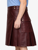 Maroon Genuine Leather Utility Kilt with Side Pockets
