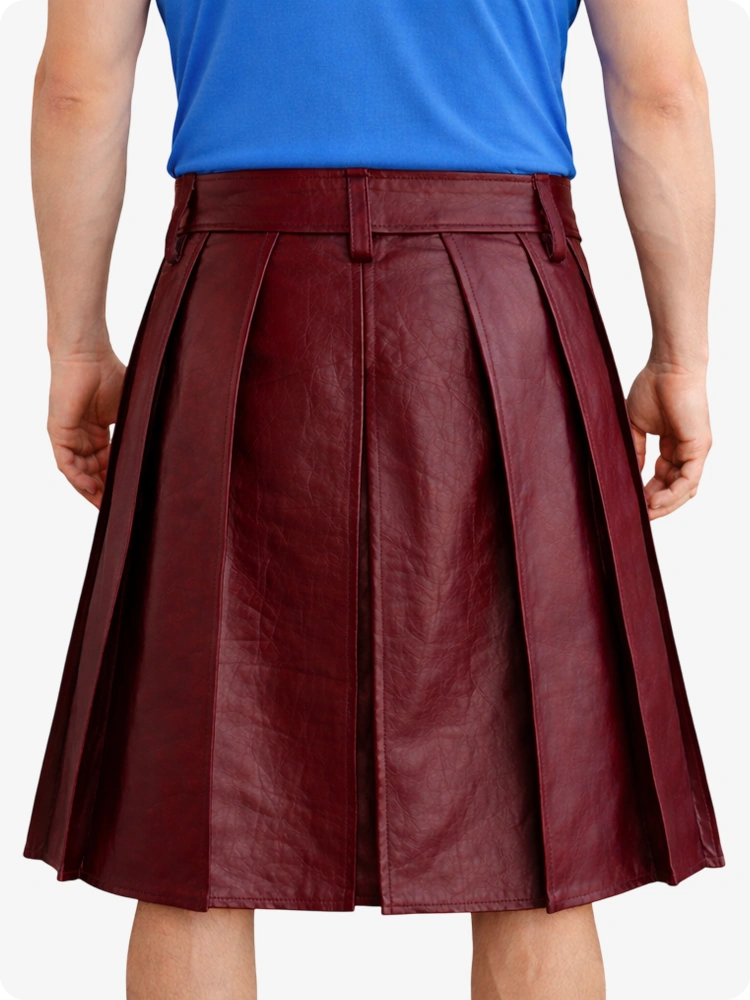Maroon Genuine Leather Utility Kilt with Studded Waistband