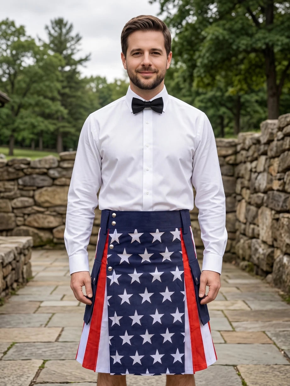 Custom Made American Flag Traditional Cotton Utility Kilt