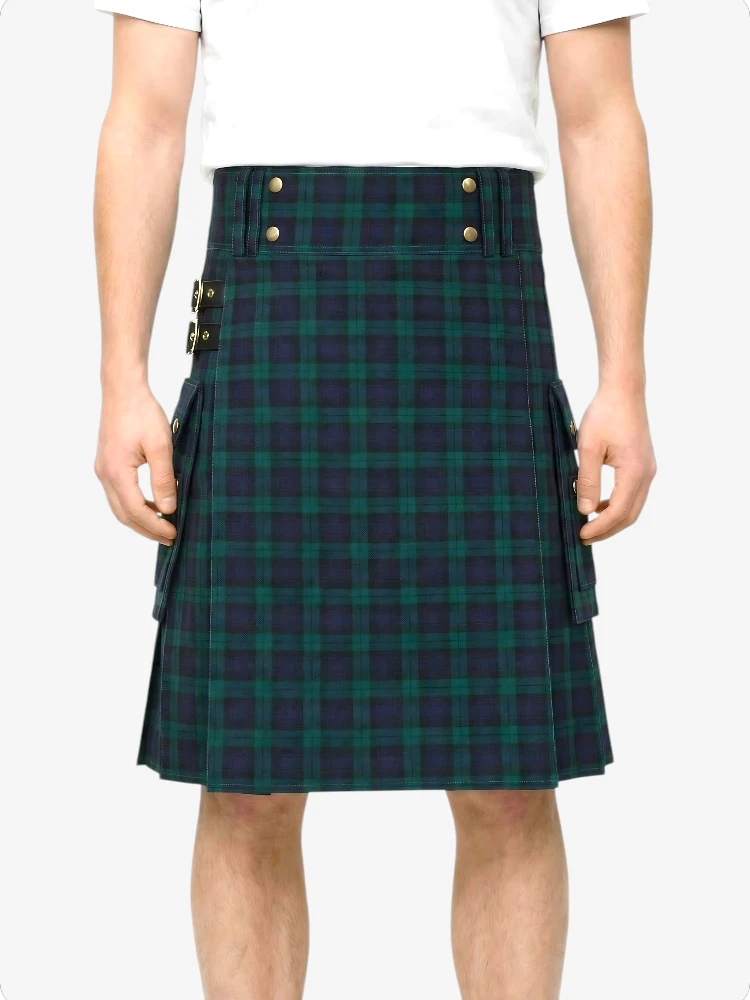 Men’s Black Watch Tartan Utility Kilt with Cargo Pockets