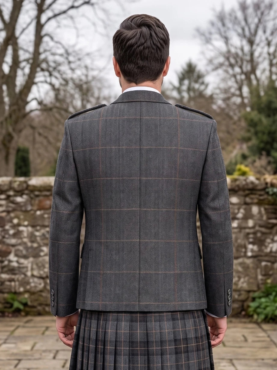 Charcoal Grey Tweed Argyle Kilt Jacket With Vest