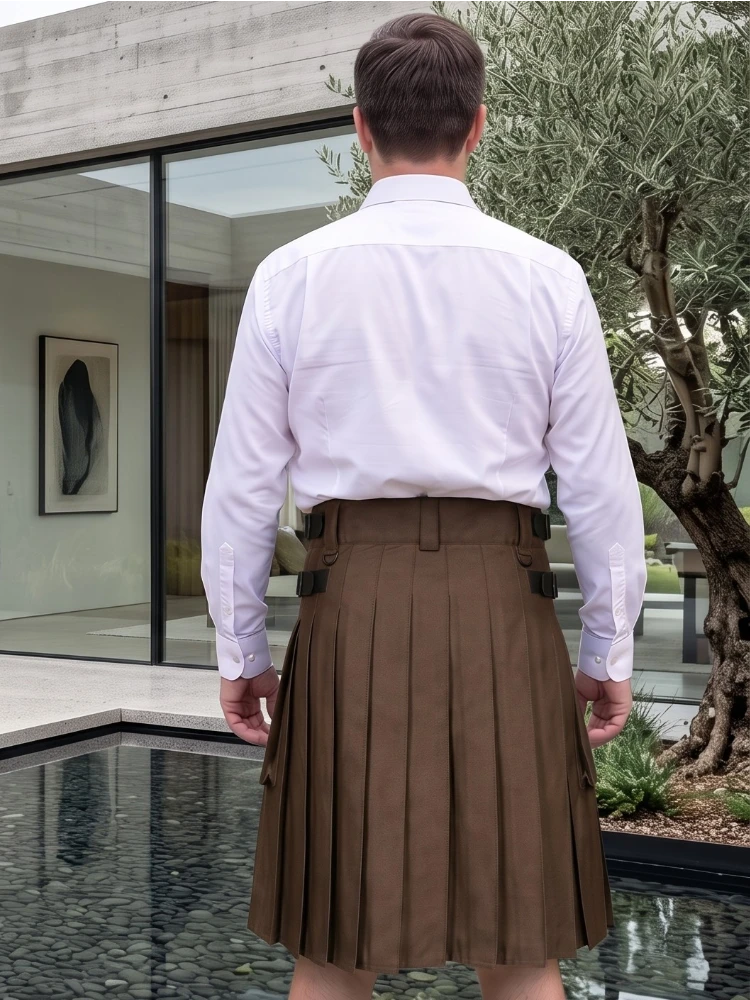 Chocolate Brown Leather Strap Utility Kilt