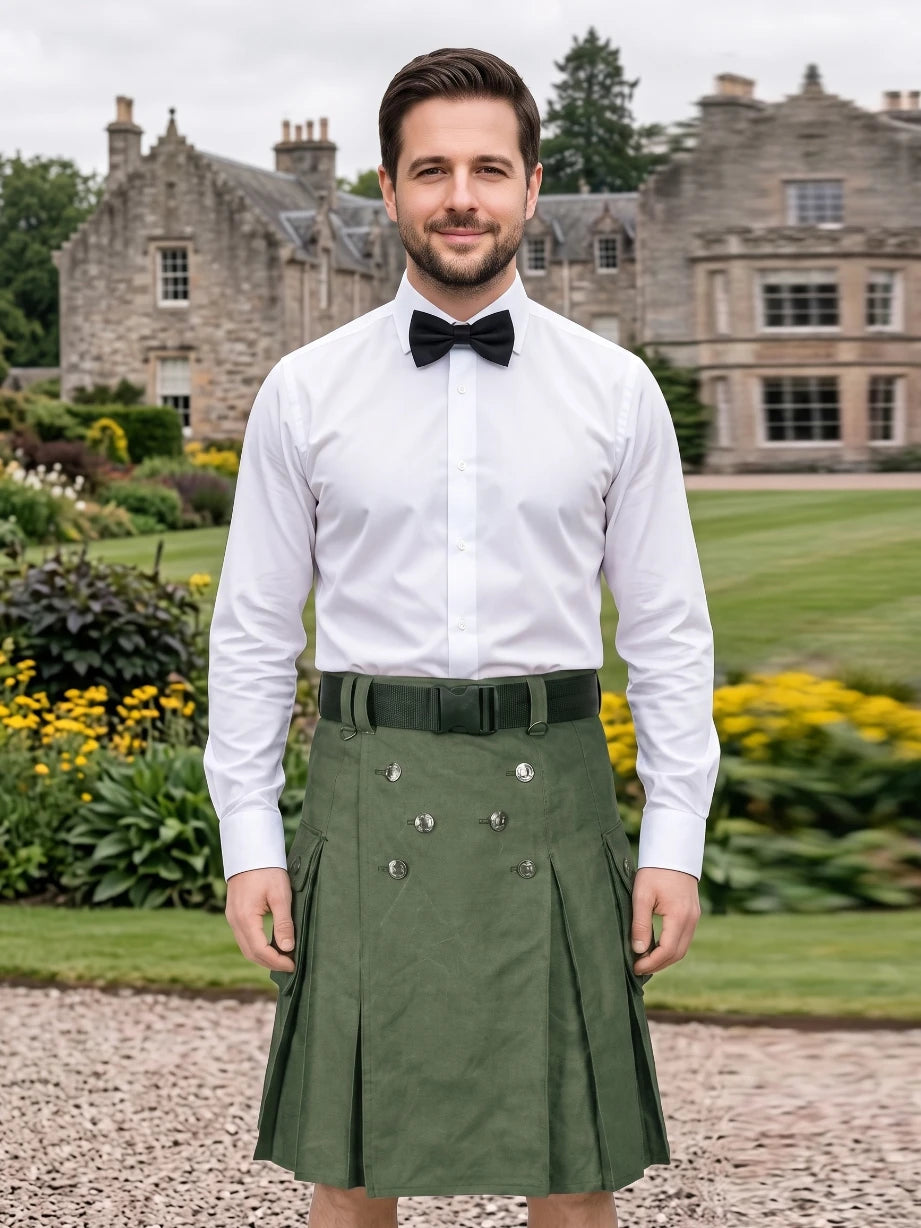 Custom Made Olive Green Utility Kilt